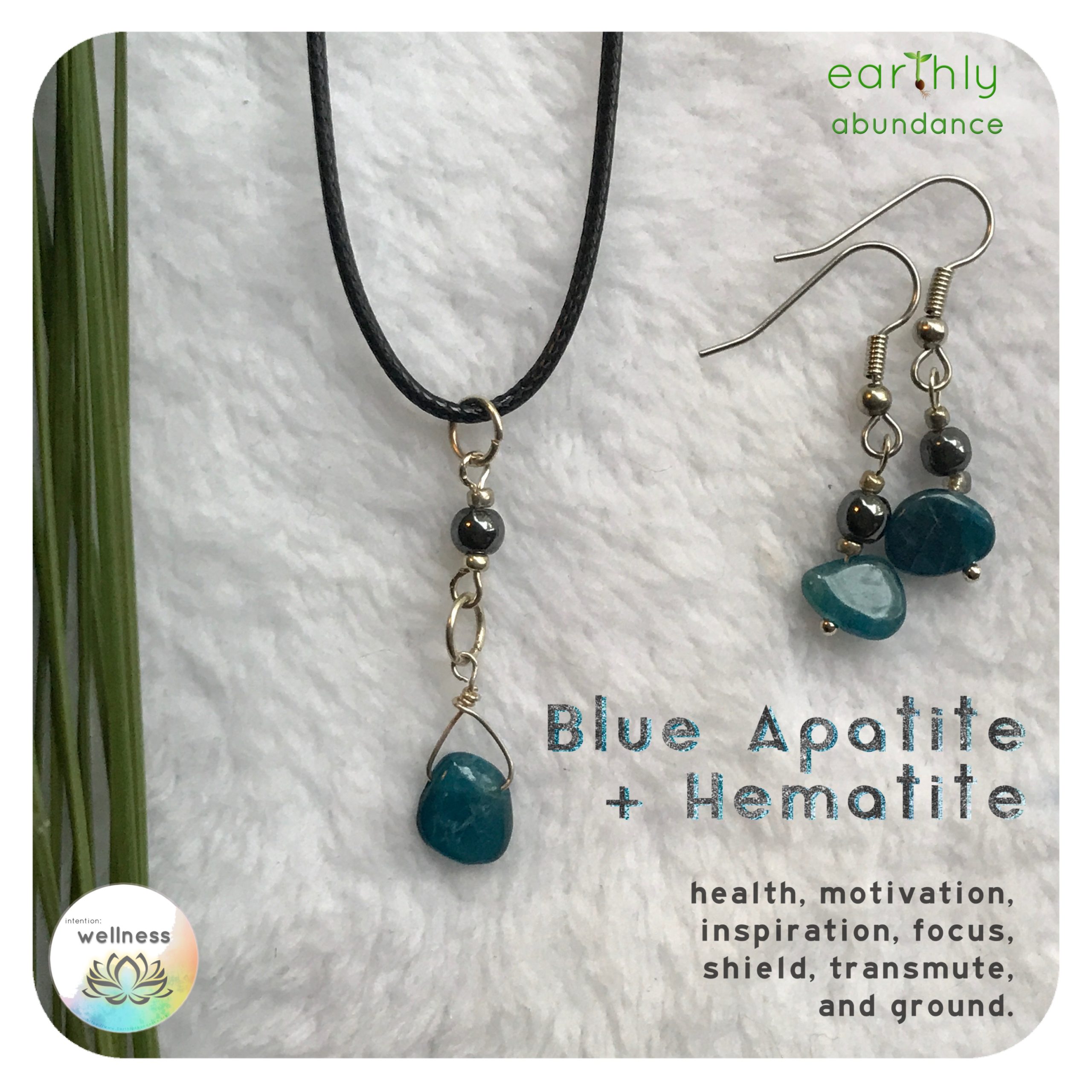 8305 Blue Apatite + Hematite Jewelry Set