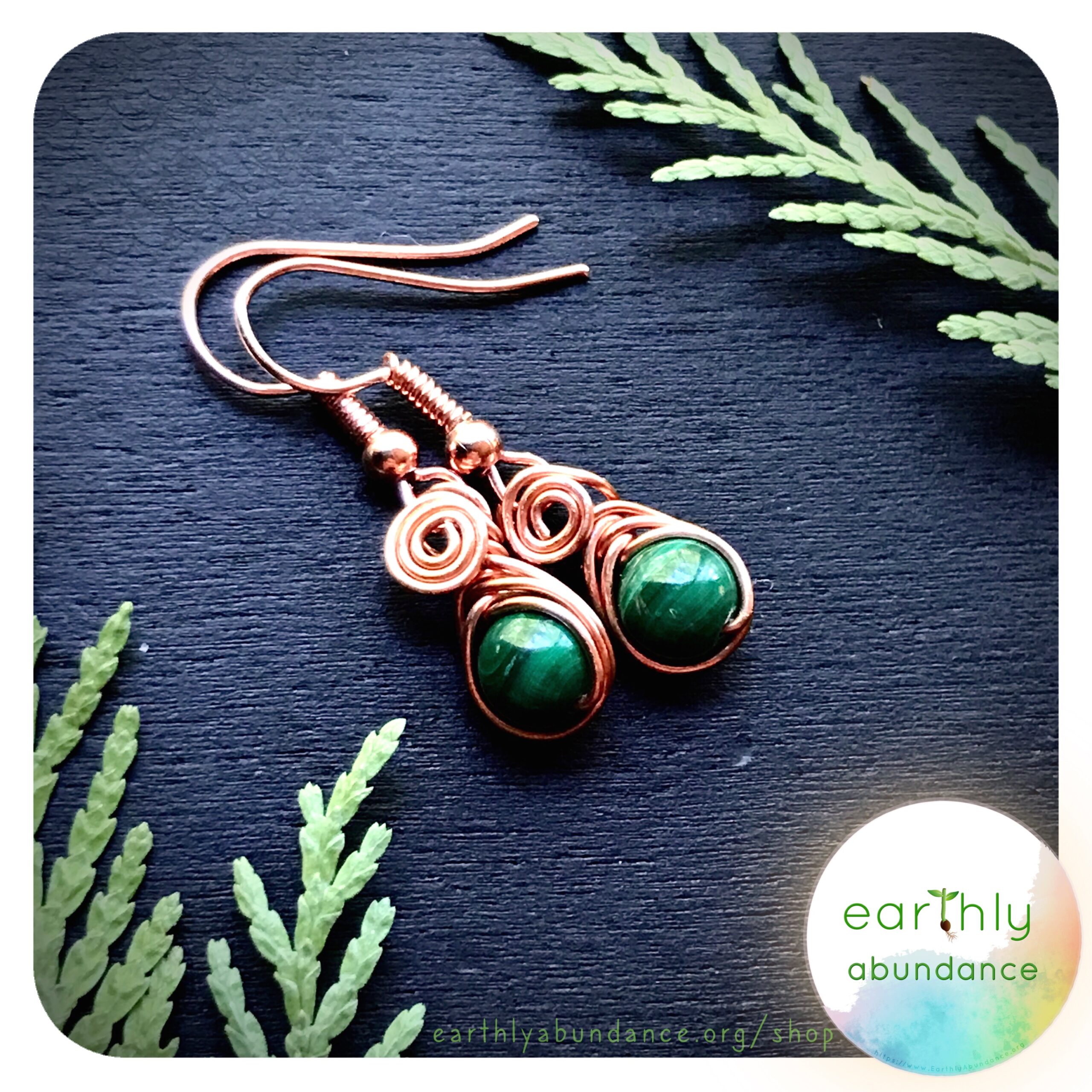 8741 Malachite + Copper Earrings
