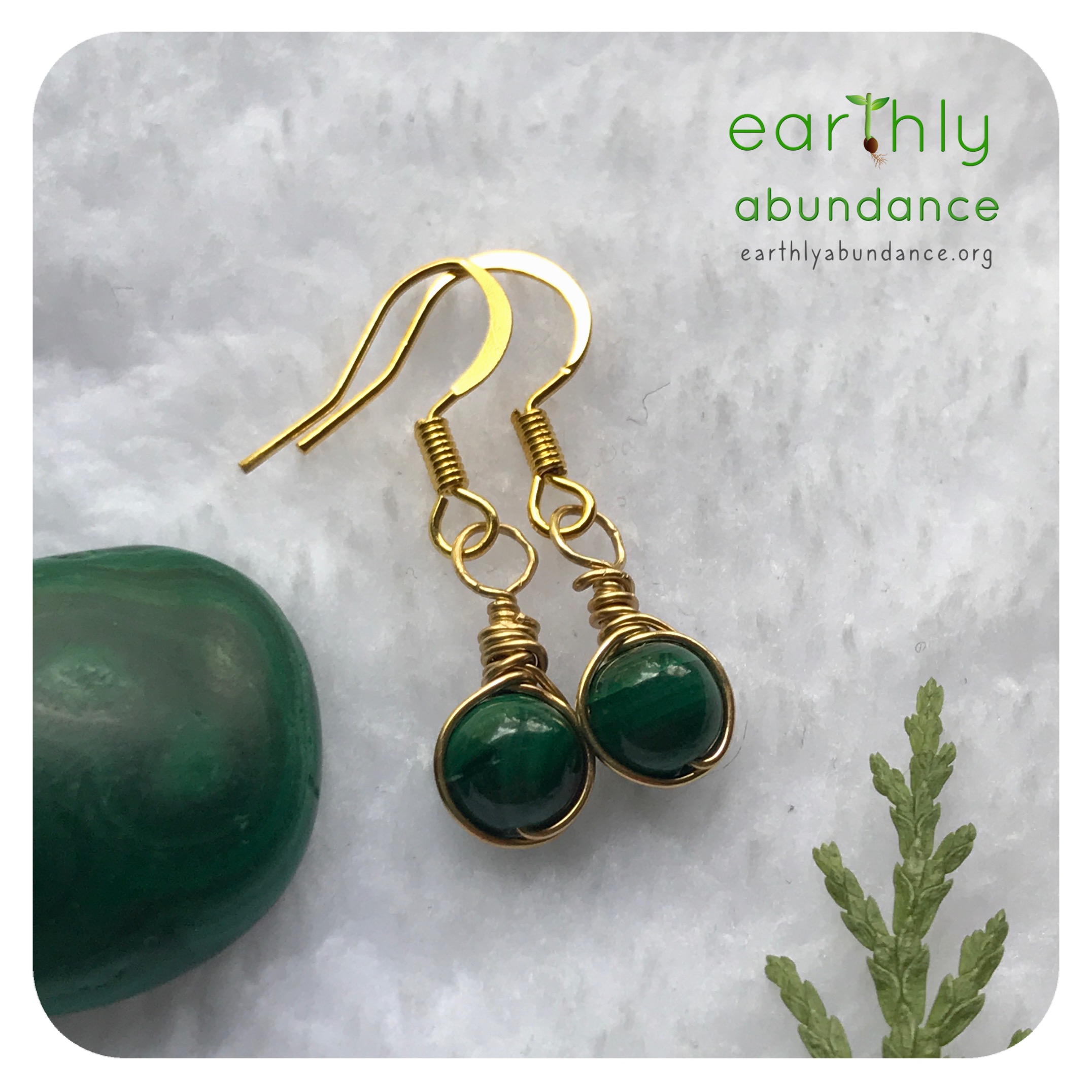 8671 Dainty Brass & Malachite Earrings