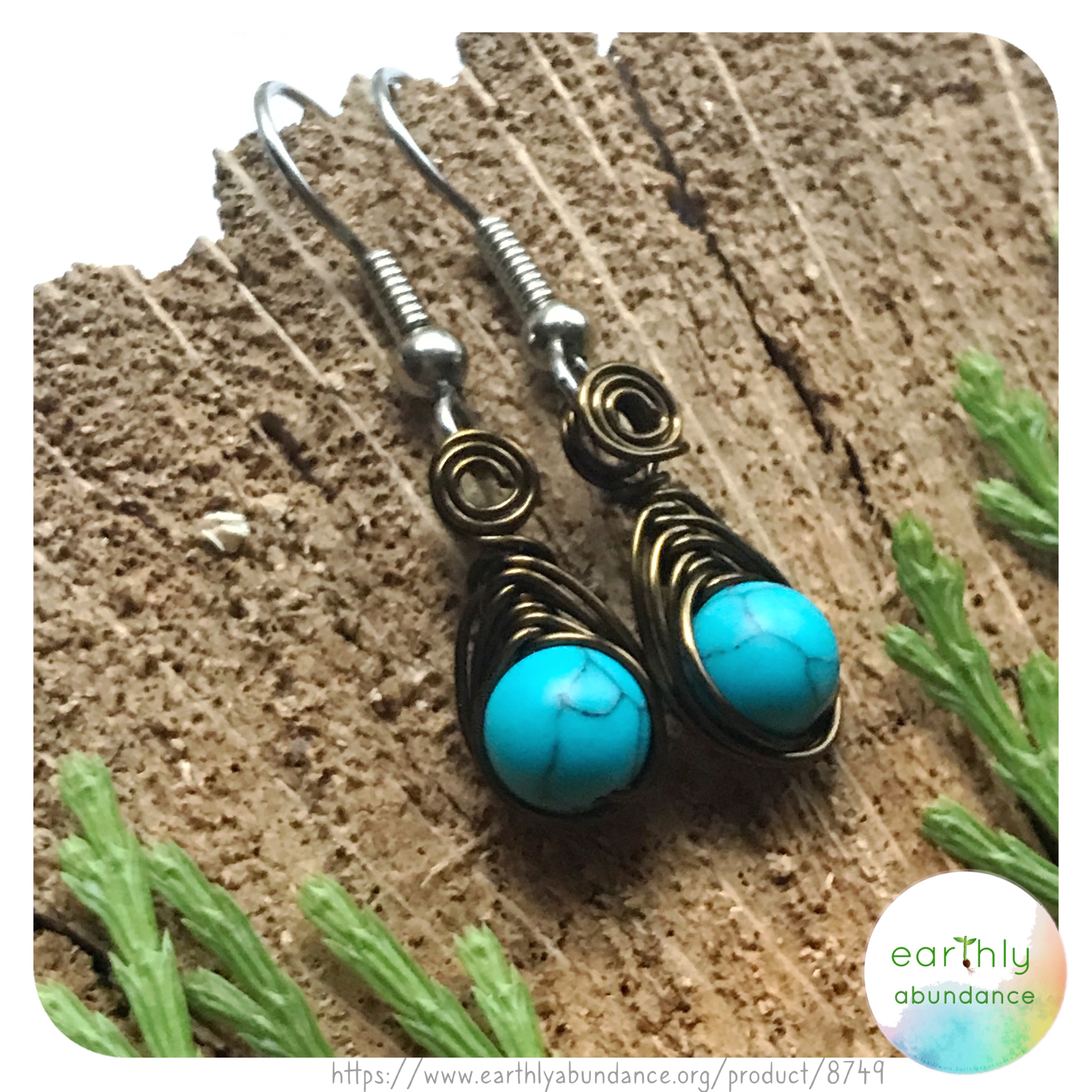 8749 Reonstituted Turquoise + Bronze Earrings