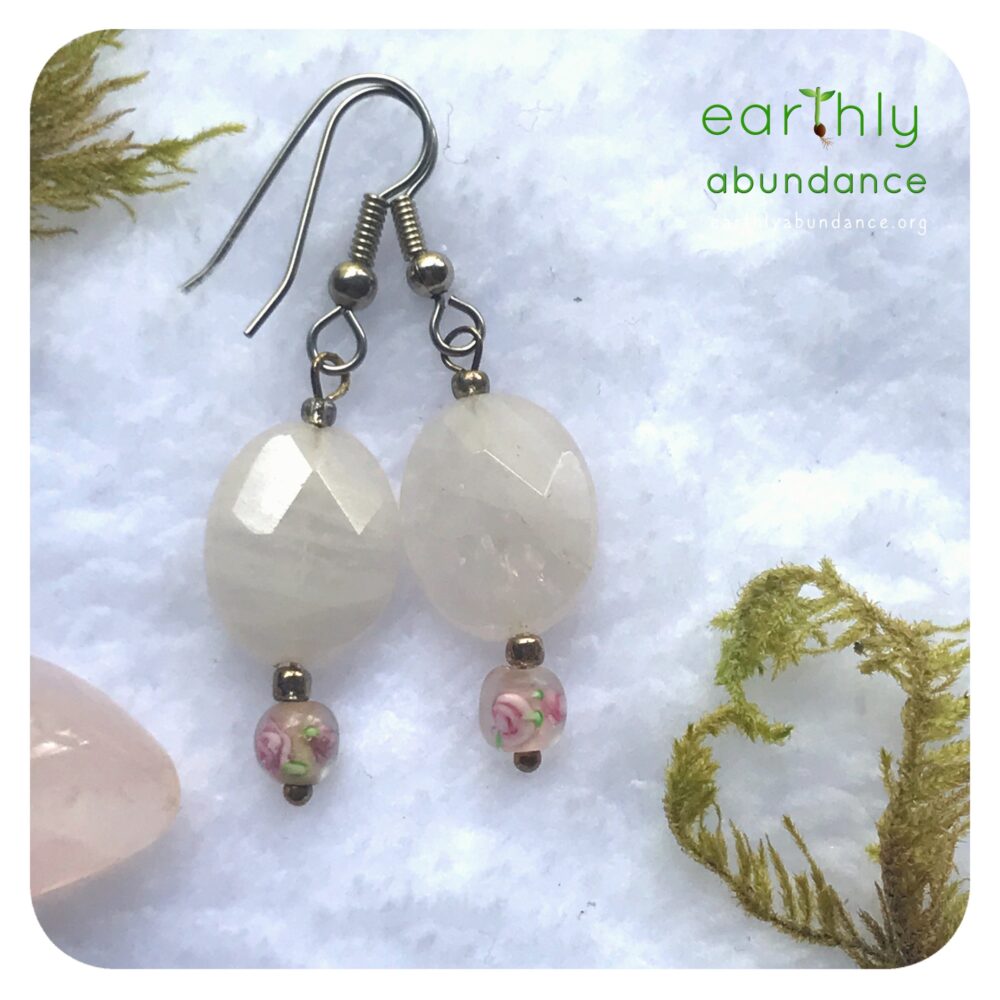 8766 Rose Quartz + Roses Earrings