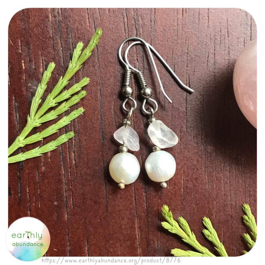 8776 Freshwater Pearl + Rose Quartz Earrings