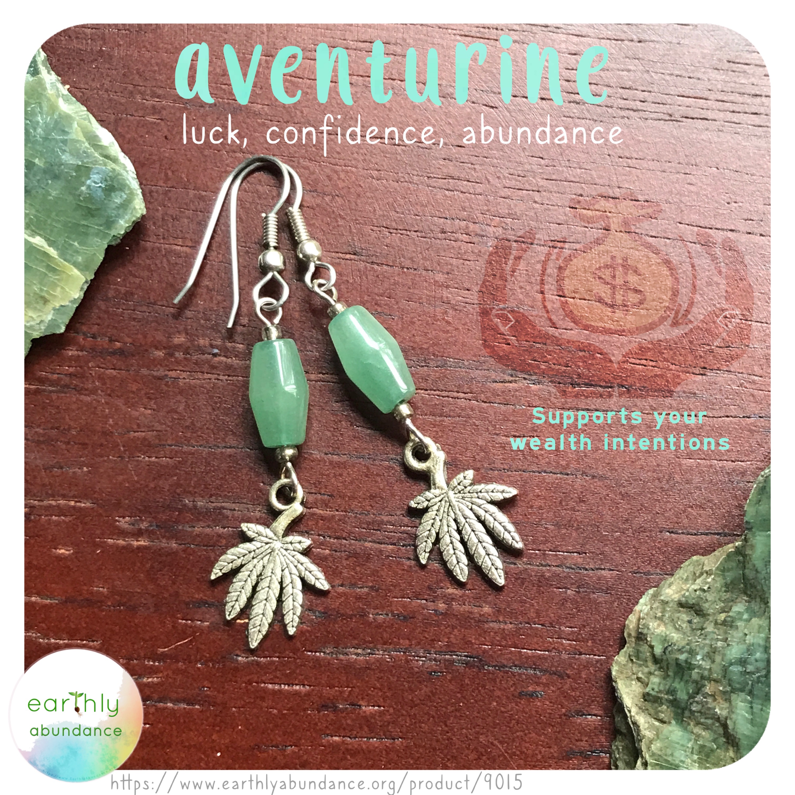 9015 Aventurine + Leaf Earrings