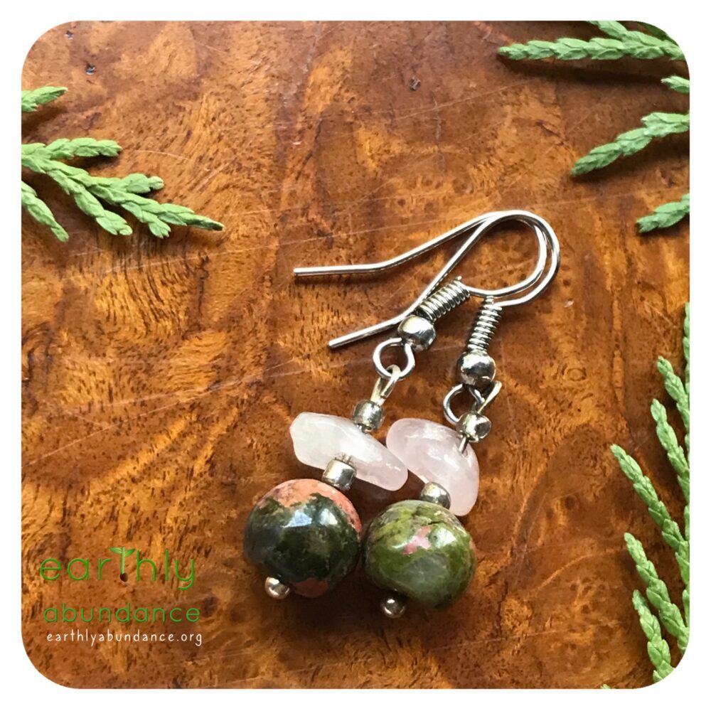 8765 Unakite + Rose Quartz Earrings