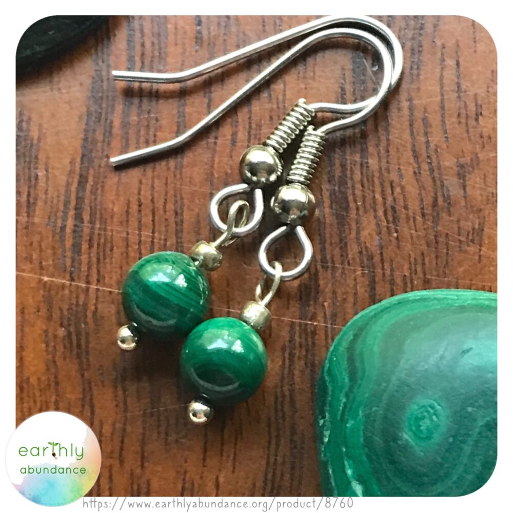 8760 Dainty Malachite + Steel Earrings