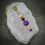 11274 Sugilite, Amber, Charoite Necklace