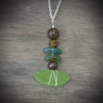 11315 Upcycled Green Seaglass, Agate, Tiger's Eye Necklace