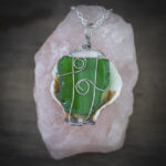 11306 Upcycled Green Seaglass + Shell Necklace
