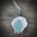 11319 Upcycled Seaglass, Aquamarine, Agate,Shell Necklace