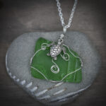 11321 Bright Green Seaglass + Sea Turtle Necklace